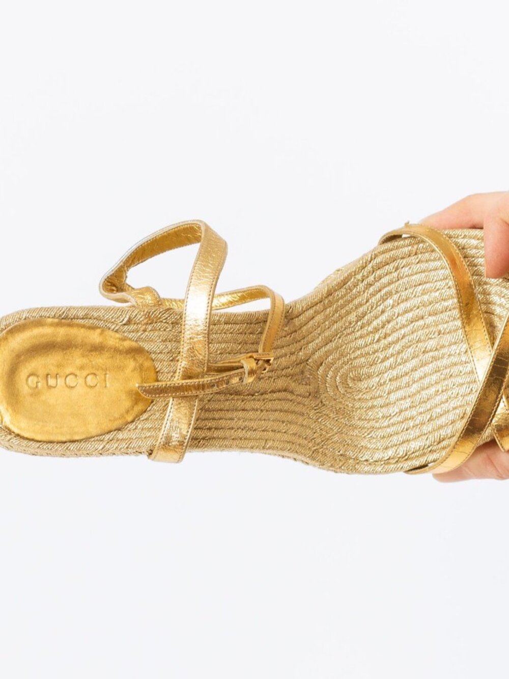 Gucci Gold Raffia Espadrille Wedges - Size 7.5-8 - Picture 5 of 6